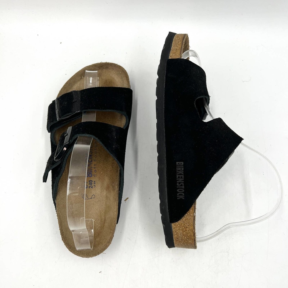 Birkenstock Black Suede Two-Strap Slide Sandals with Buckles